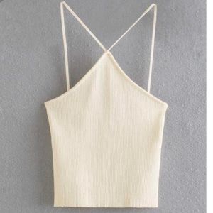 Cream ribbed halter top 🍨